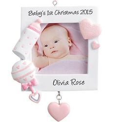 Personalized Baby's 1st Christmas Pink Picture Ornament