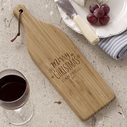 Personalized Merry Christmas Wine Bottle Cutting Board