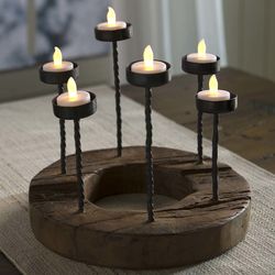 Wood and Wrought Iron Centerpiece Tea Light Ring