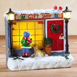 Lighted Window Shopper Holiday Store Front Figurine