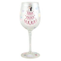 Handpainted Wedding Cake Wine Glass