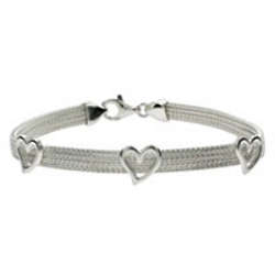 Tiffany Inspired Triple Hearts Sterling Silver Mesh Bracelet