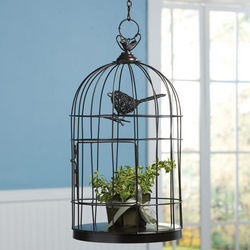 Wire Bird in a Cage Decoration