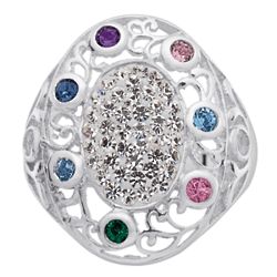 Sterling Silver Crystal Family Oval Birthstone Ring