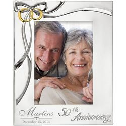 50th Anniversary Golden Rings Silver Plated Picture Frame
