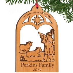 Let Us Adore Him Personalized Wood Christmas Ornament