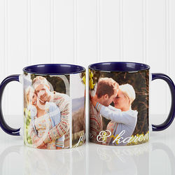 You & I Personalized Photo Coffee Mug with Blue Handle
