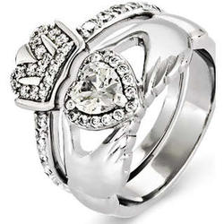 Sterling Silver Claddagh Engagement Ring Set