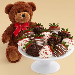 Teddy Bear and Full Dozen Valentine's Strawberries