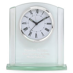 Personalized Arched Glass Desk Clock with Silver-Finish Base