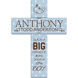 Big Boy Blue Polka Dot and Whale Personalized Wall Cross