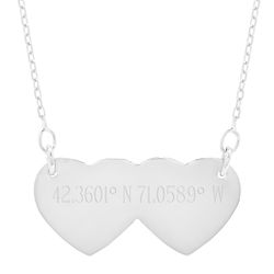 Custom Coordinate Double Heart Silver Necklace