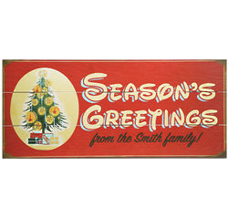 'Season's Greetings' Personalized Christmas Tree Retro Wood Sign
