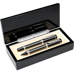 Personalized Black Carbon Fiber Barrel Double Pen Set