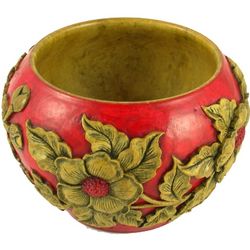 Hand Carved Red Bowl with Flowering Dogwood Design