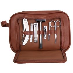 Personalized Leather Toiletry Grooming Set