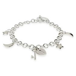 Moon, Stars, and Key to My Heart Sterling Silver Charm Bracelet