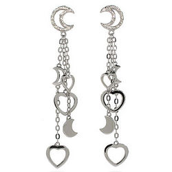 Tiffany Inspired Moon and Hearts Sterling Silver Drop Earrings