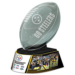Pittsburgh Steelers Laser Etched Glass Football Sculpture