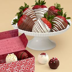 4 Valentine's Cake Truffles and Half-Dozen Swizzled Strawberries