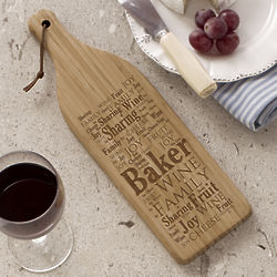 Personalized Family Sharing Word-Art Wine Bottle Cutting Board