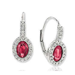 14k White Gold Oval Ruby Prong Drop Diamond Earrings