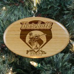 Engraved Baseball Wooden Oval Ornament
