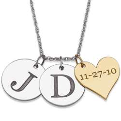 Sterling Silver Couple's Initial and Date Charm Necklace