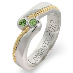 Personalized Sterling Silver and Gold Braided CZ Class Ring
