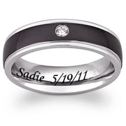Black and White Stainless Steel CZ Engraved Band