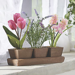 Trio of Faux Spring Potted Flowers