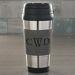 Personalized Initials Grey Leatherette Travel Mug