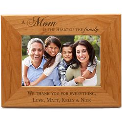 Heart of the Family Personalized 4x6 Wood Picture Frame for Mom