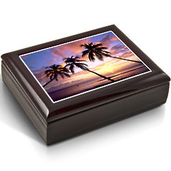 Majestic Palm Trees Florida Sunset Musical Jewelry Box