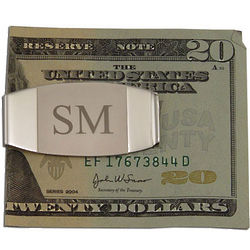 Two-Tone Monogrammed Oblong Silver Money Clip