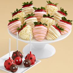 3 Love Bug Brownie Pops & 12 Pink Champagne Strawberries