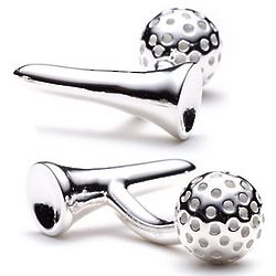 Golf Ball and Tee Cuff Links in Sterling Silver