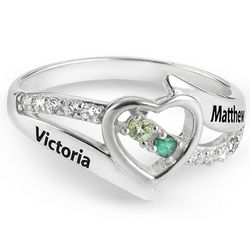 Sterling Open Heart Couple's Birthstone Ring