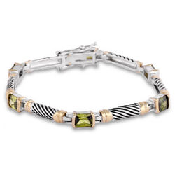 Designer Inspired Cable Bracelet with Peridot Cubic Zirconia