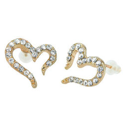 Gold-Plated Heart Cubic Zirconia Stud Earrings