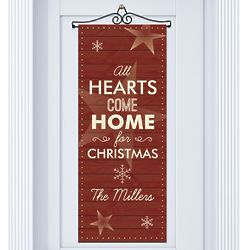 Personalized Hearts Come Home for Christmas Door Banner