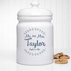 Personalized Mr. & Mrs. Cookie Jar with Laurel Leaf Design