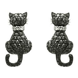 Black Cubic Zirconia Kitty Cat Earrings