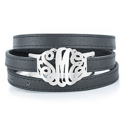 Sterling Silver Personalized Monogram Leather Wrap Bracelet