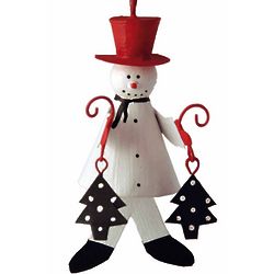 Snowman Holding Trees Christmas Ornament