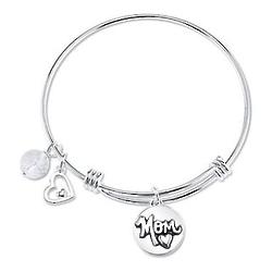 Mom's Expandable Bangle Charm Bracelet in Sterling Silver
