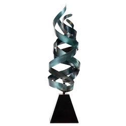 Metal Abstract Swirl Sculpture On Stand