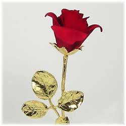 11" Porcelain Red Rose with Gold Stem