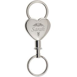 Engraved Caduceus Heart Shape Detachable Key Chain
