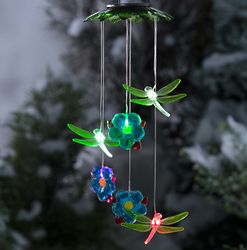 Dragonflies and Flowers Color Changing Solar Mobile